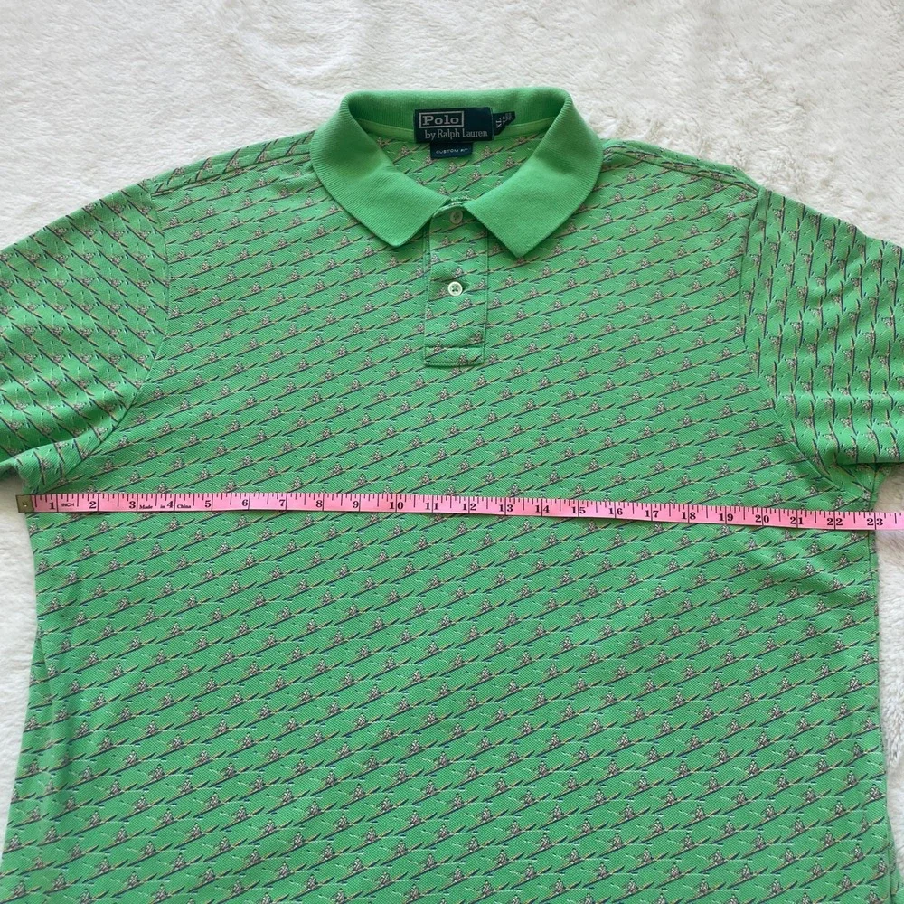 Vintage Polo Ralph Lauren Green Rowing Crew Custom Fit All Over Print Size XL